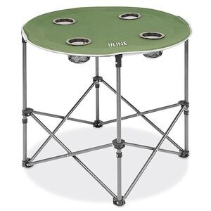 Uline Green Folding Camping Table with 4 Cup Holders and Carrying Bag